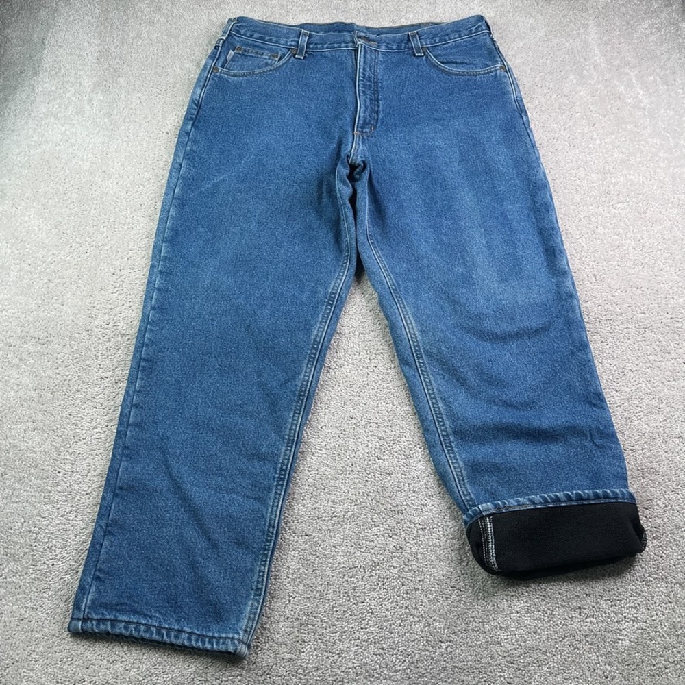 Carhartt Jeans Mens 38x30 Blue Relaxed Straight Leg Fleece Lined Workwear B155